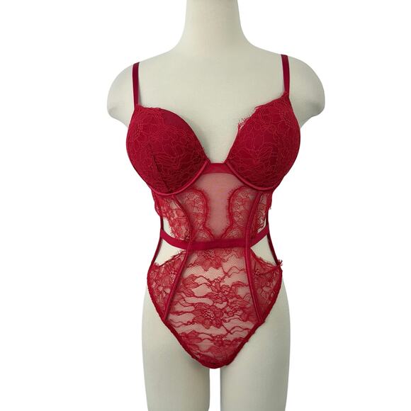 Victoria's Secret Bombshell Lace Corset Bodysuit Push Up Lingerie Red L - Picture 1 of 10